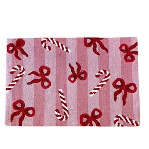 Peking Handicraft Bows & Candy Canes Hooked Accent Rug 2x3 Pink Red Holiday NEW